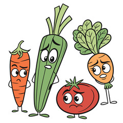 Worried Cartoon Vegetables Illustration