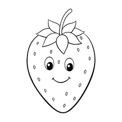 A sweet and juicy strawberry coloring page featuring a plump berry with tiny seeds and leafy top, perfect for kids to color and enjoy a fun fruity art activity.
