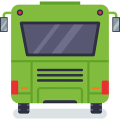 Green Bus Back View With Large Rectangular Window Red Tail Lights And Blue Tinted Windows On Transparent Background