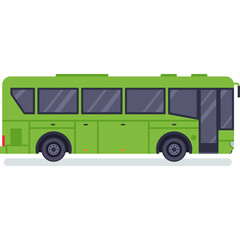 Green Bus Vehicle With Tinted Windows And Black Wheels Isolated On A White Background In A Side View