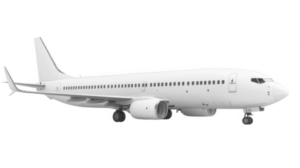 White passenger airplane isolated on transparent background is ready for flight