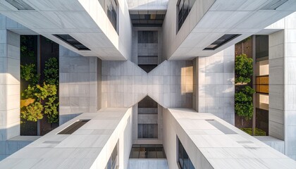 Fototapeta premium Worms Eye View of a Modern Symmetrical Concrete Building.