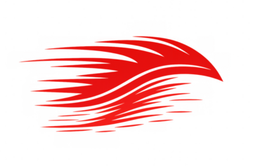 Red abstract speed streaks creating dynamic motion graphic element on transparent background