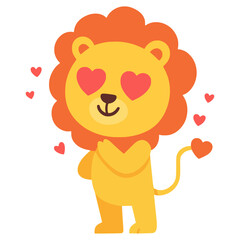 Cute lion falling in love flat color vector illustration template design