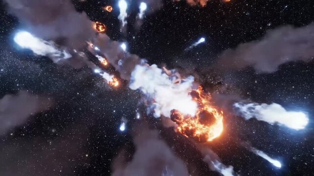 Cosmic Display of Burning Meteorites - This video showcases a stunning cosmic display featuring glowing meteorites burning as they fall through the atmosphere.