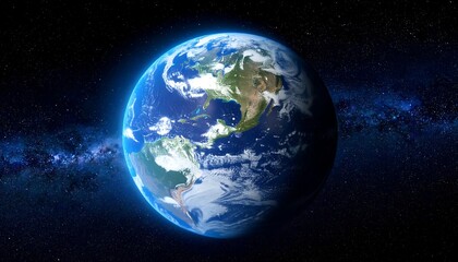 Fototapeta premium A vibrant, illuminated terrestrial planet against a star-speckled cosmos