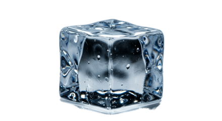 Clear Ice Cube With Bubbles And Water Droplets Realistic Photo