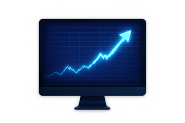Blue finance graph displaying positive growth and stock market success on a computer monitor, transparent background
