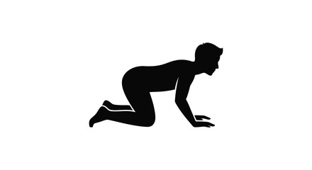 A person in a quadrupedal stance on hands and knees in a striking black silhouette illustration