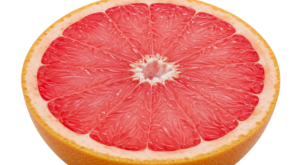 Close Up Realistic Photo Of A Juicy Pink Grapefruit Slice With Water Droplets