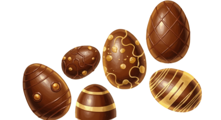 Delicious Chocolate Easter Eggs with Gold Drizzle Isolated Realistic Photo