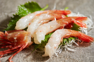 Raw shrimp sashimi with vegetables