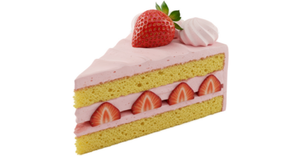 Delicious Strawberry Shortcake Slice Pink Cream Sponge Cake Isolated