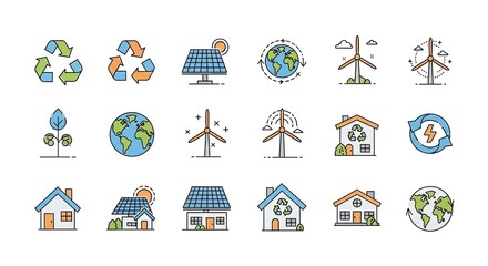 Fototapeta premium Collection of ecology and green energy icons isolated on white background