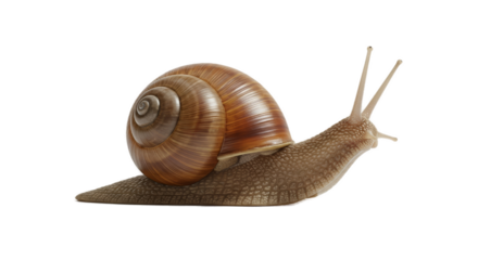 Detailed Realistic Snail Crawling Slowly On A Brown Gradient Background