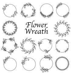 Set of Hand Drawn Flower Wreaths and Botanical Circle Frames. Elegant Floral Decorative Elements Collection.