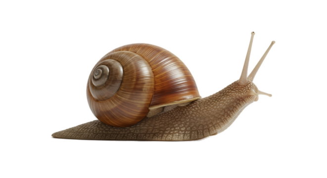 Detailed Realistic Snail Crawling Slowly On A Brown Gradient Background