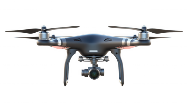 Black drone with camera isolated on transparent background for aerial photography - Powered by Adobe