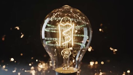 Light Bulb Sparking with Digital Idea - This video shows a light bulb exploding with sparks of energy and digital technology. - Powered by Adobe