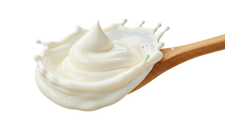 Creamy White Yogurt Splash on Wooden Spoon Gentle Creamy Texture