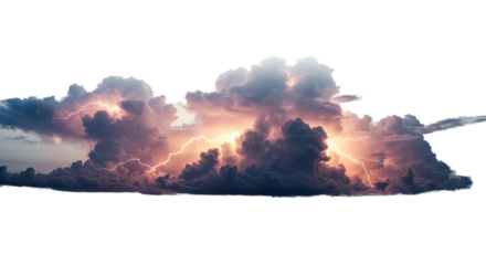 Dramatic Storm Clouds with Lightning Strikes and Orange Glow