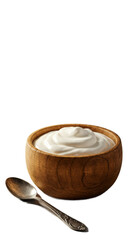 Creamy White Yogurt In Rustic Bowl With Spoon Soft Brown Background