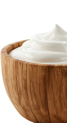 Creamy White Yogurt Swirl in Wooden Bowl Soft Studio Lighting
