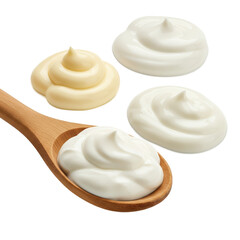 Creamy Yogurt And Custard Swirls On Wooden Spoon Soft Background