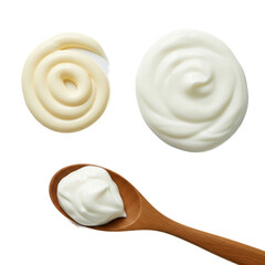 Creamy Yogurt and Mayonnaise Swirls on Spoon and Swatch Isolated