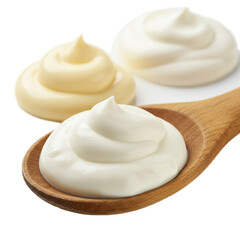 Creamy Yogurt and Mayonnaise Swirls on Wooden Spoon