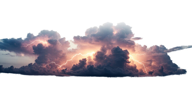 Dramatic Storm Clouds with Lightning Strikes and Orange Glow