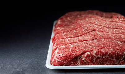 Sliced frozen beef, uncooked food