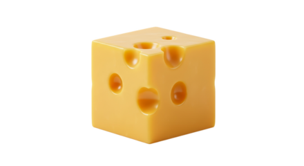Cube Of Swiss Cheese With Yellow Background Isolated
