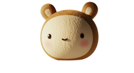 Cute 3D Teddy Bear Face Soft Fluffy Texture Isolated Transparent Background