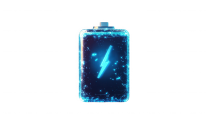 Blue battery isolated on transparent background with lightning in 3d rendering