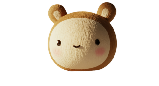 Cute 3D Teddy Bear Face Soft Fluffy Texture Isolated Transparent Background