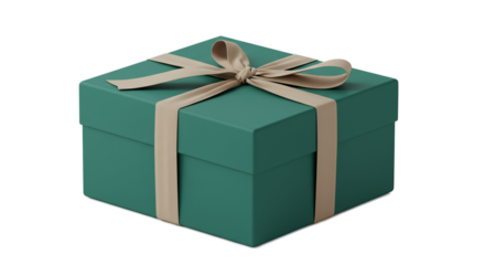 Elegant Teal Gift Box With Beige Ribbon Isolated 3D Render Soft Lighting