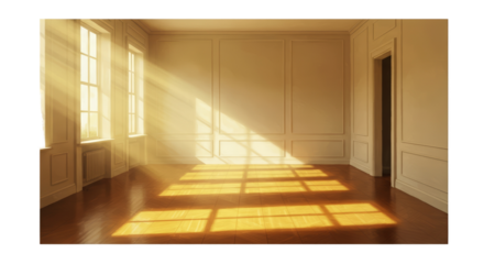 Empty Room With Sunlight Beams Through Windows Realistic Photo Interior