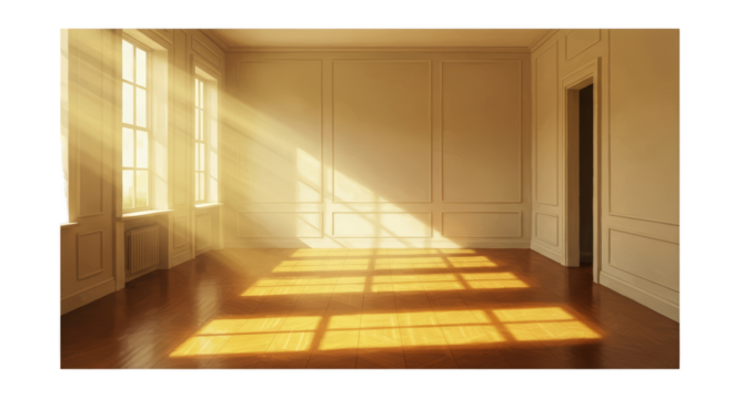 Empty Room With Sunlight Beams Through Windows Realistic Photo Interior - Powered by Adobe