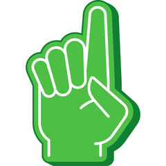 Green Foam Finger Hand Sign Gesture Indicating Number One Celebration And Success On Transparent Background