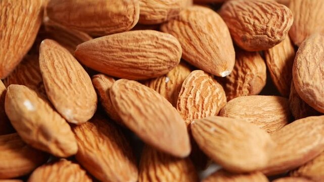 slow motion of fresh almonds dropping on a bowl 