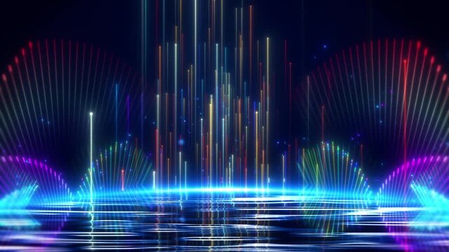 Colorful light sways like a fountain, rises and ripples on the water, luxury particle stripes background, suitable for title elements, logo presentation, video opener, award ceremony, celebration, 4K.