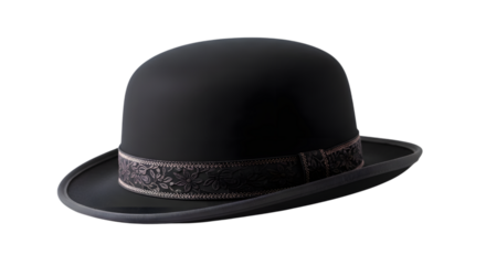 Black bowler hat isolated on transparent background, a timeless and sophisticated accessory, adding a touch of vintage charm to any ensemble