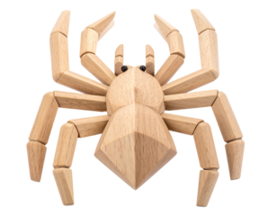 Minimalist Wooden Tarantula Toy, Geometric Modern Design, isolated