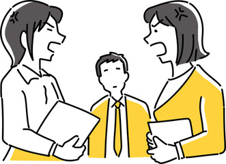 喧嘩する女性を見る男性社員