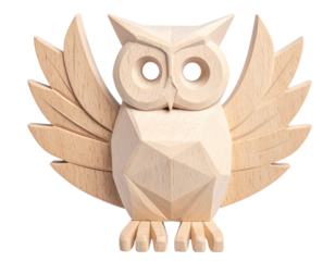 Minimalist Wooden Snowy Owl Toy, Geometric Abstract Design, isolated