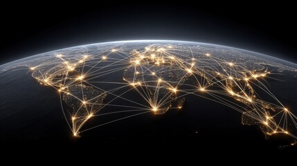 Global Connectivity Over Earth Surface with Bright Lines Representing Data Links and Network Connections Across Continents