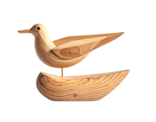 Minimalist Wooden Seagull Toy, Geometric Modern Design, isolated