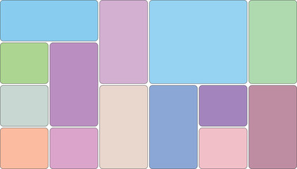 Abstract geometric pattern with pastel colored rectangles and squares