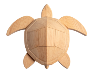  Minimalist Wooden Sea Turtle Toy, Geometric Abstract Design, isolated